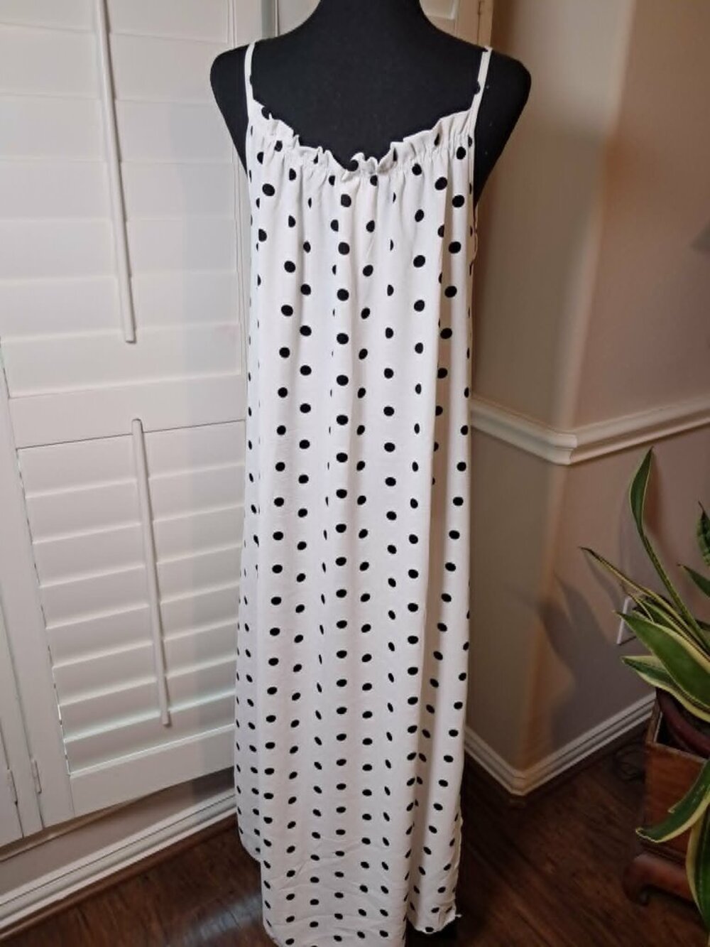 White Black Polka Dot Maxi Dress Size M - Picture 3 of 7
